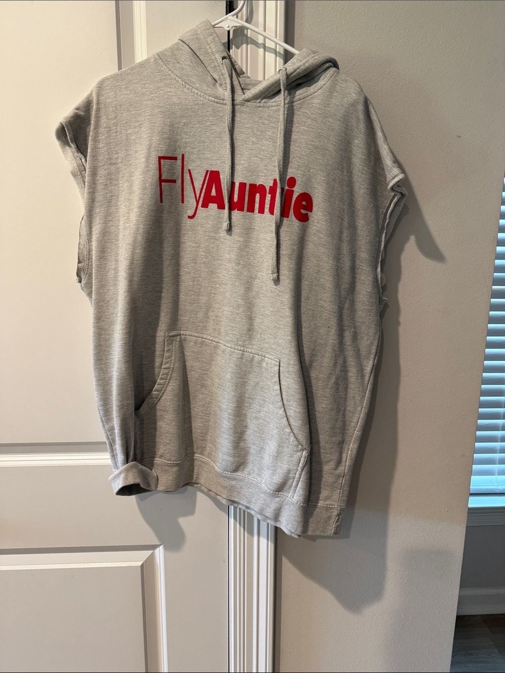 Fly Auntie Graphic Sleeveless Hoodie - Gray with Red Logo
